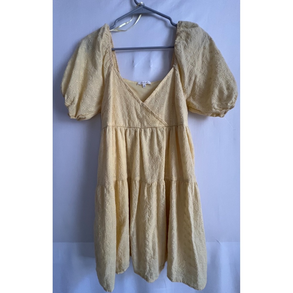 Baevely Sundress Womens Small Puff Sleeve Butter Yellow Cottage Whimsy Brunch